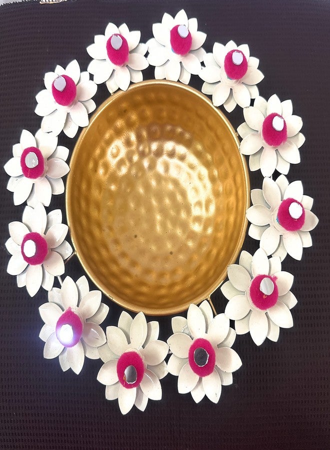 Agaas Enterprises Beautiful Metal Lotus urli/Urili for FloatingWith Pom Pom Tealight Candle Holder Diya Set Diwali Festival Wedding Decor Corporate Gift Home Decor Gift Item Set of 7 pics - Image 5