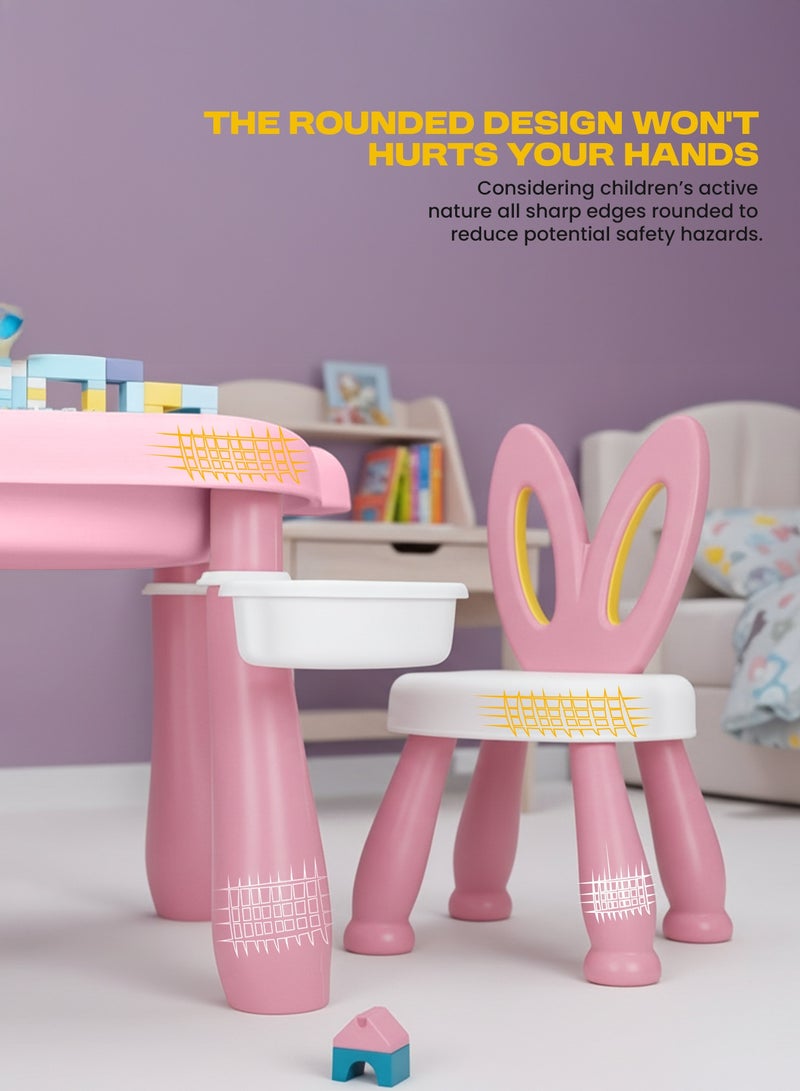 بيبي طقم طاولة وكرسي دراسة متعدد الأنشطة للأطفال مع مكعبات بناء كبيرة متوافقة مع طاولة اللعب ومكعبات البناء | طقم طاولة متعدد الأنشطة للأطفال | طاولة دراسة للأطفال باللون الوردي - Image 4