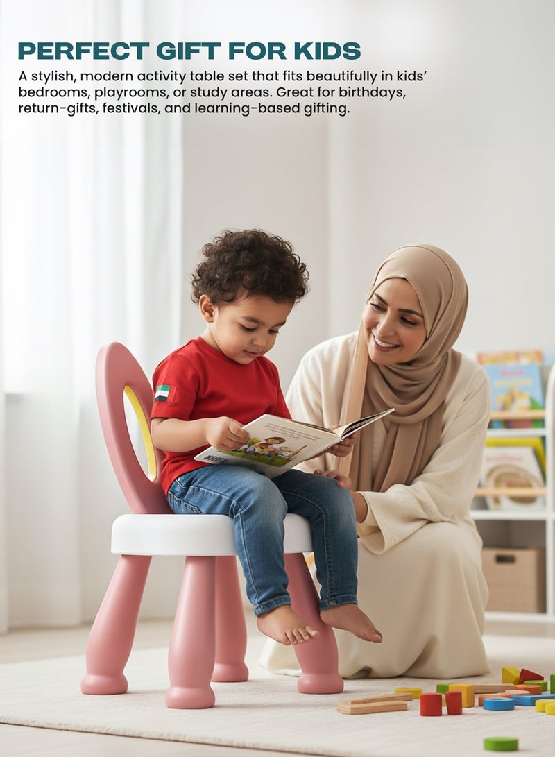 بيبي طقم طاولة وكرسي دراسة متعدد الأنشطة للأطفال مع مكعبات بناء كبيرة متوافقة مع طاولة اللعب ومكعبات البناء | طقم طاولة متعدد الأنشطة للأطفال | طاولة دراسة للأطفال باللون الوردي - Image 5