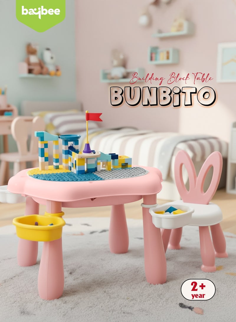 بيبي طقم طاولة وكرسي دراسة متعدد الأنشطة للأطفال مع مكعبات بناء كبيرة متوافقة مع طاولة اللعب ومكعبات البناء | طقم طاولة متعدد الأنشطة للأطفال | طاولة دراسة للأطفال باللون الوردي - Image 2