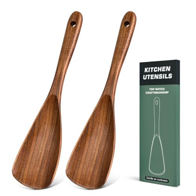 MemoGem 2Pcs Wooden Spatula Spoon, Multifunction Cooking Spoon for Nonstick Cookwares, Heat Resistant Acacia Wooden Spoon Spatula for Cooking, Mixing, Scooping, Scraping, BPA-Free, 11.6 x 2.8 Inch - Image 1
