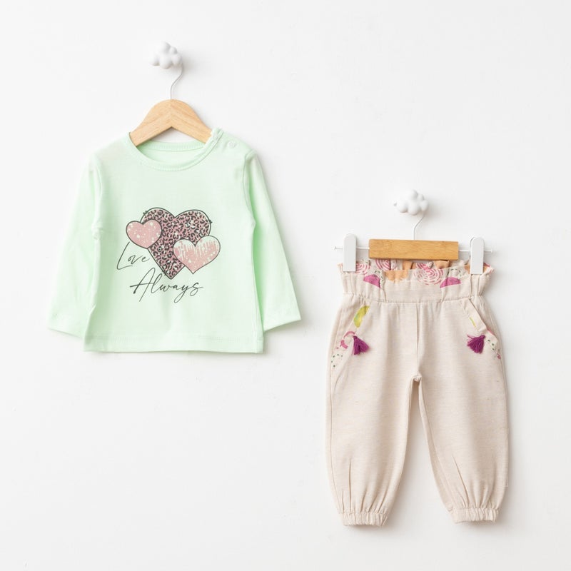 FOR MY BABY Baby Fou Dotted Linen Vest Set Green - Image 2