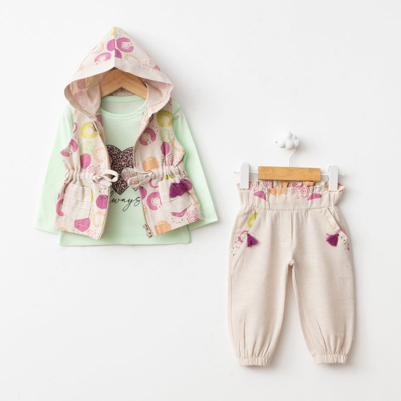 FOR MY BABY Baby Fou Dotted Linen Vest Set Green - Image 1