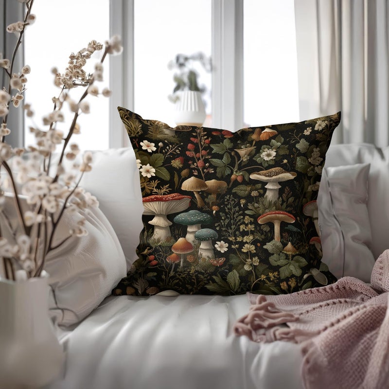 RBAFAO Vintage Floral Dragonfly Throw Pillow Cover 18x18 - William Morris Inspired Botanical Farmhouse Decor | Indoor Outdoor Cushion Case for Sofa Couch Bed Living Room Bedroom Home (Beige-Mushroom) - Image 5