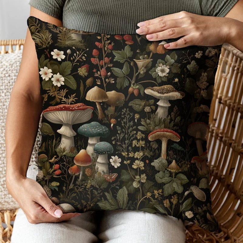 RBAFAO Vintage Floral Dragonfly Throw Pillow Cover 18x18 - William Morris Inspired Botanical Farmhouse Decor | Indoor Outdoor Cushion Case for Sofa Couch Bed Living Room Bedroom Home (Beige-Mushroom) - Image 4