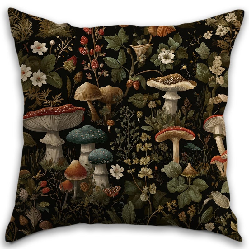 RBAFAO Vintage Floral Dragonfly Throw Pillow Cover 18x18 - William Morris Inspired Botanical Farmhouse Decor | Indoor Outdoor Cushion Case for Sofa Couch Bed Living Room Bedroom Home (Beige-Mushroom) - Image 1