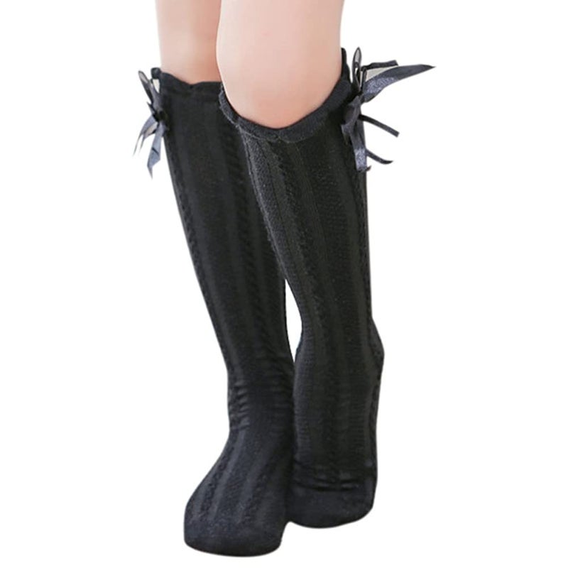 Toptim Little Girl's Knee High Socks Over Calf Kids Overknee Stockings Bow Style 3-12T(Pink/White/Grey/Black) - Image 3