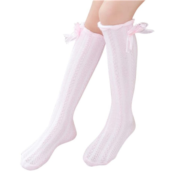 Toptim Little Girl's Knee High Socks Over Calf Kids Overknee Stockings Bow Style 3-12T(Pink/White/Grey/Black) - Image 5
