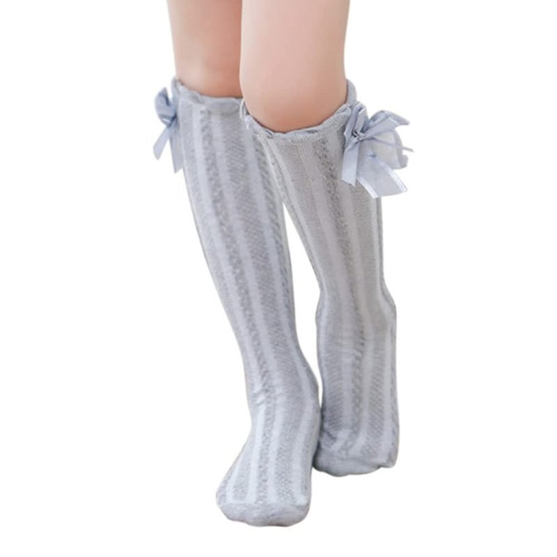Toptim Little Girl's Knee High Socks Over Calf Kids Overknee Stockings Bow Style 3-12T(Pink/White/Grey/Black) - Image 4