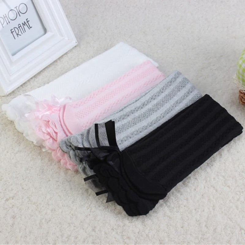 Toptim Little Girl's Knee High Socks Over Calf Kids Overknee Stockings Bow Style 3-12T(Pink/White/Grey/Black) - Image 2
