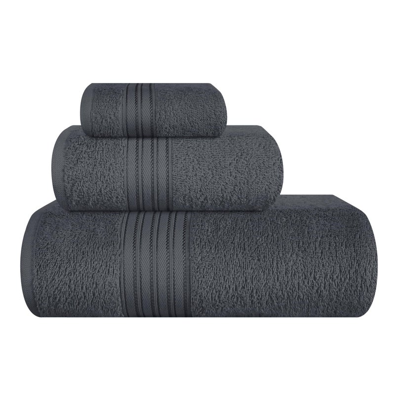BOUTIQUO Ultra Soft 3 Pack Cotton Towel Set  Contains a Bath Towels 28x55 inch  a Hand Towels 16x24 inch & a Wash Coths 12x12 inch  Ideal Everyday use  Compact & Lightweight - Charcoal Grey - Image 1