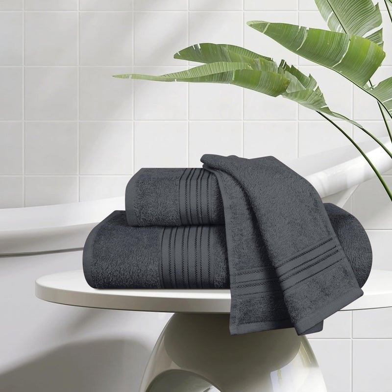 BOUTIQUO Ultra Soft 3 Pack Cotton Towel Set  Contains a Bath Towels 28x55 inch  a Hand Towels 16x24 inch & a Wash Coths 12x12 inch  Ideal Everyday use  Compact & Lightweight - Charcoal Grey - Image 3