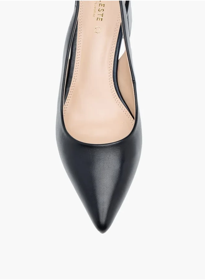 سيليست Womens Solid Slingback Shoes With Block Heels And Buckle Closure