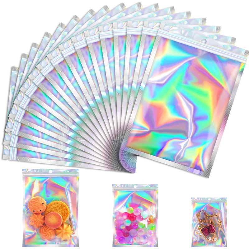 JETMORE 100 Pcs Mylar Bags, Holographic Bags, Resealable Bag for Small Business, Packaging, Sample Bag for Pen, Gift, Jewelry, Snack, Bracelets, Mothers Day Gifts (5.5x7.9in) - Image 1