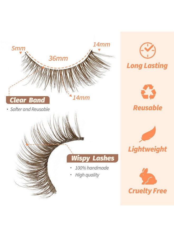 Veleasha Brown Lash Kit With Glue & Tweezer Cat Eye Lashes Natural Look 3D Fake Eyelashes With Clear Band Brown Wispy Eyelashes Lightweight & Soft Brown Eye Lashes 5 Pairs Pack Eyelash Kit (Brown 01) - Image 3