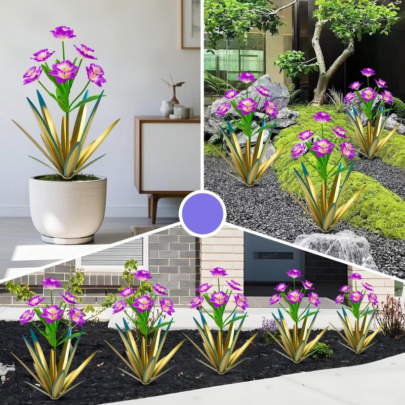 Homight Metal Agave Plant Outdoor Decoration Outdoor Garden Decoration Daffodils Flowers Mexican Yard Art Daffodils Flowers Decorative Garden Gift (3 Big Purple Daffodil) - Image 4