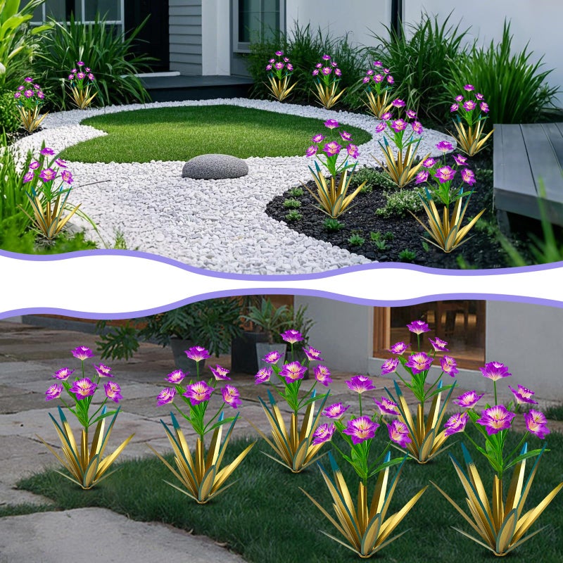 Homight Metal Agave Plant Outdoor Decoration Outdoor Garden Decoration Daffodils Flowers Mexican Yard Art Daffodils Flowers Decorative Garden Gift (3 Big Purple Daffodil) - Image 2