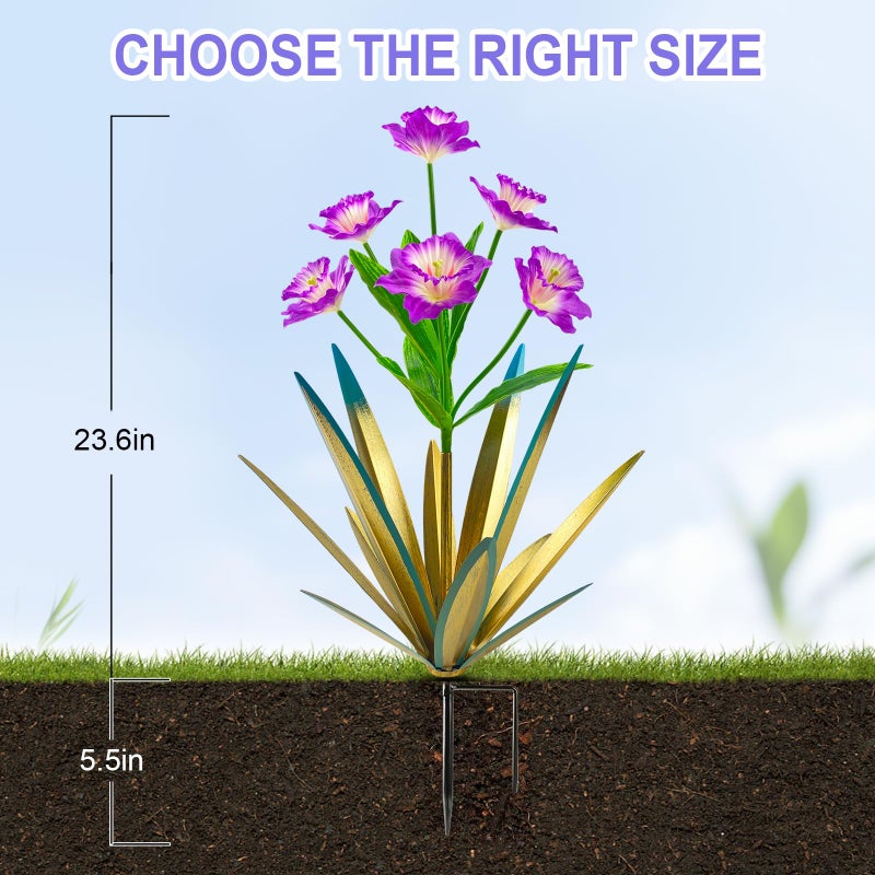 Homight Metal Agave Plant Outdoor Decoration Outdoor Garden Decoration Daffodils Flowers Mexican Yard Art Daffodils Flowers Decorative Garden Gift (3 Big Purple Daffodil) - Image 5