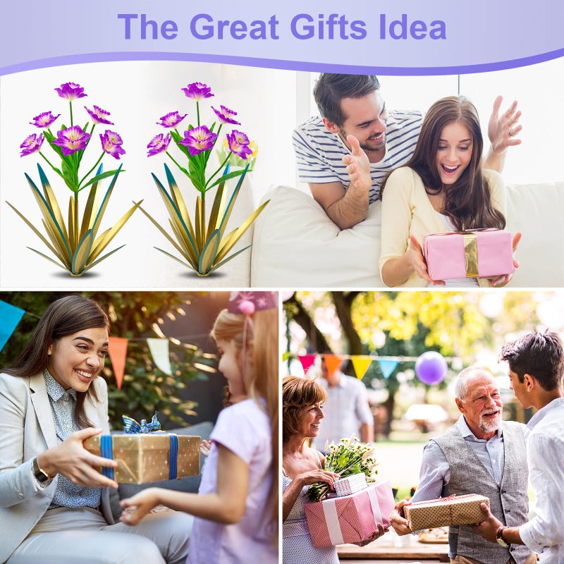 Homight Metal Agave Plant Outdoor Decoration Outdoor Garden Decoration Daffodils Flowers Mexican Yard Art Daffodils Flowers Decorative Garden Gift (3 Big Purple Daffodil) - Image 3