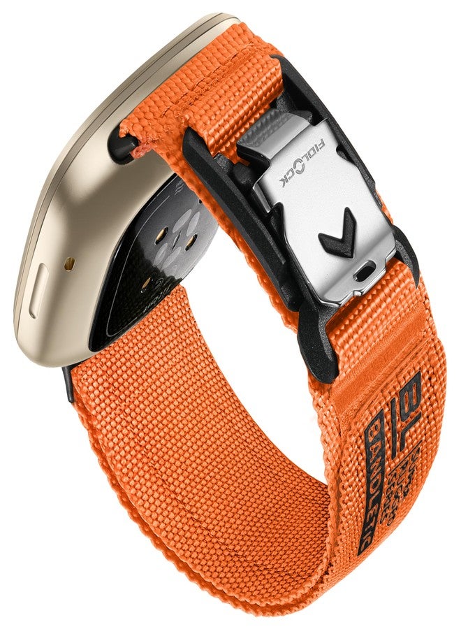 Bandletic سوار رياضي من Bandletic متوافق مع أساور Fitbit Sense 2 للرجال والنساء، سوار بديل من النايلون الناعم مع مشبك مغناطيسي على شكل حرف V لساعات Fitbit Versa 4/3/Sense، مقاس كبير، برتقالي - Image 1