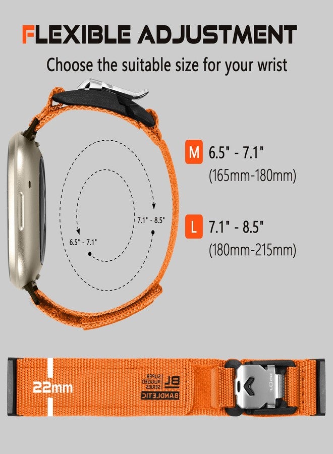 Bandletic سوار رياضي من Bandletic متوافق مع أساور Fitbit Sense 2 للرجال والنساء، سوار بديل من النايلون الناعم مع مشبك مغناطيسي على شكل حرف V لساعات Fitbit Versa 4/3/Sense، مقاس كبير، برتقالي - Image 3