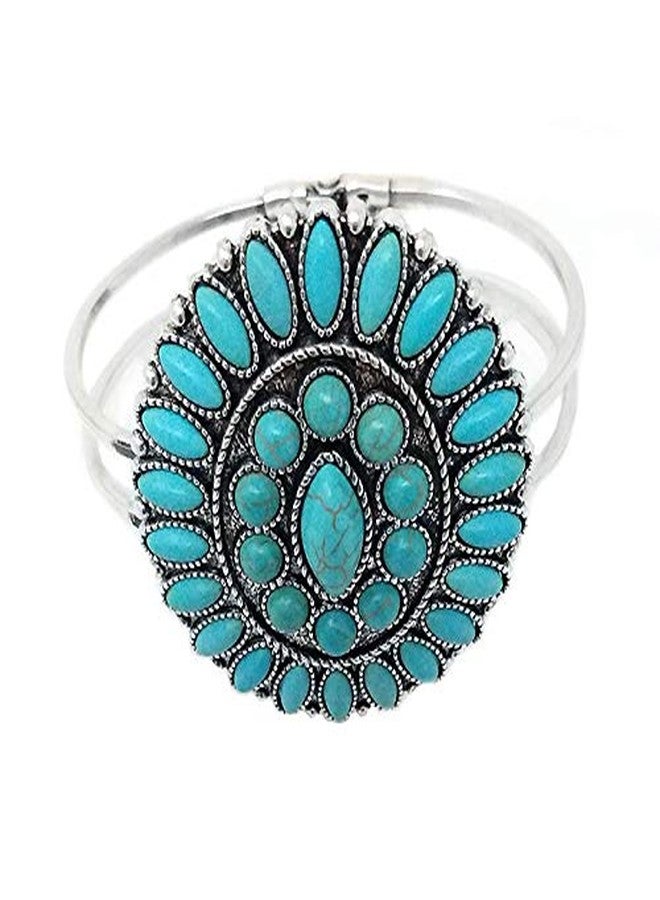 Emulily Turquoise Western Concho Design Oval Hinge Bracelet (Turquoise) - Image 2