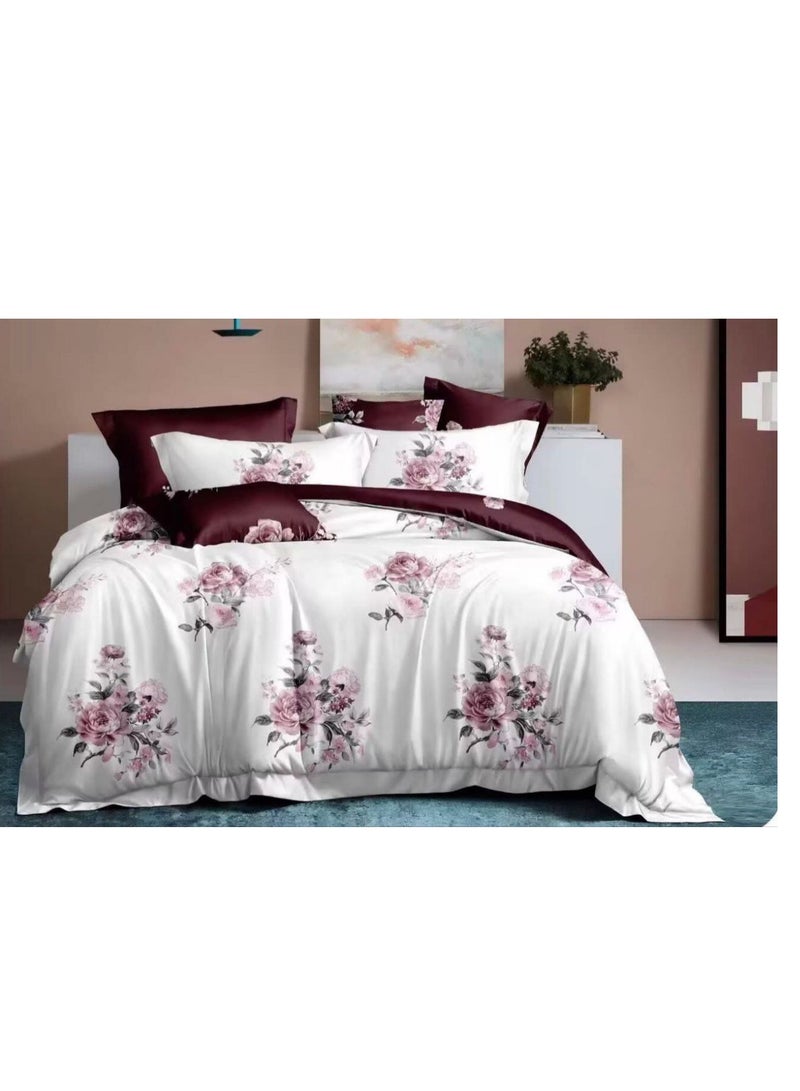 طقم لحاف مكون من 6 قطع - ناعم ومريح مقاس كينج، ملاءة سرير مثبتة قطعة واحدة 200 * 200 سم، لحاف ثابت قطعة واحدة 220 * 240 سم، 4 قطع أغطية وسائد فائقة النعومة