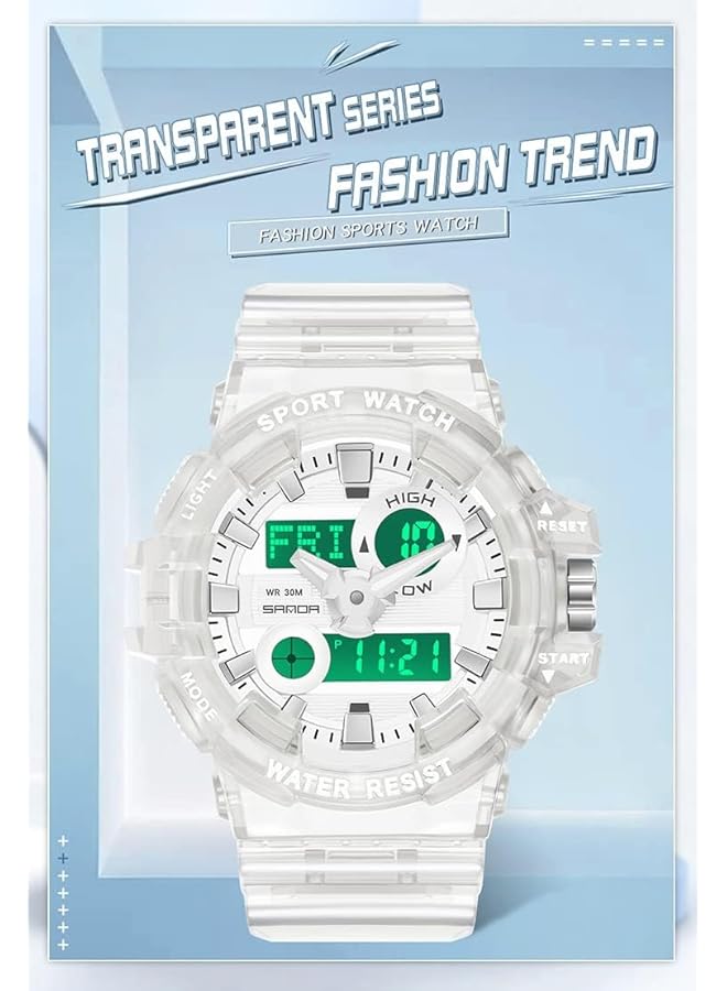 Excefore Men Analog Digital Display Led Watch Men Military Multifunctional Waterproof Quartz Sports Watch With Transparent Strap Dual Display Waterproof Tactical Army Watches For Men - Image 2