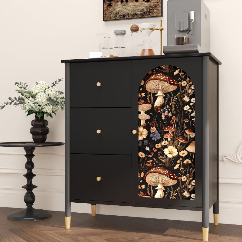 BOKEBEVE Peel and Stick Wallpaper Mushroom Wallpaper Vintage Floral Contact Paper Leaf Wall Paper for Shelf Liner Backsplash Living Room Renter Friendly Removable 17.5 x 118In - Image 4
