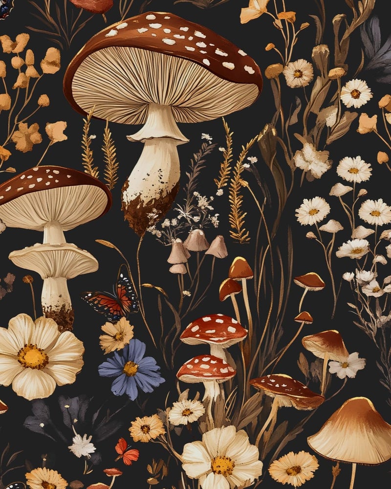 BOKEBEVE Peel and Stick Wallpaper Mushroom Wallpaper Vintage Floral Contact Paper Leaf Wall Paper for Shelf Liner Backsplash Living Room Renter Friendly Removable 17.5 x 118In - Image 1
