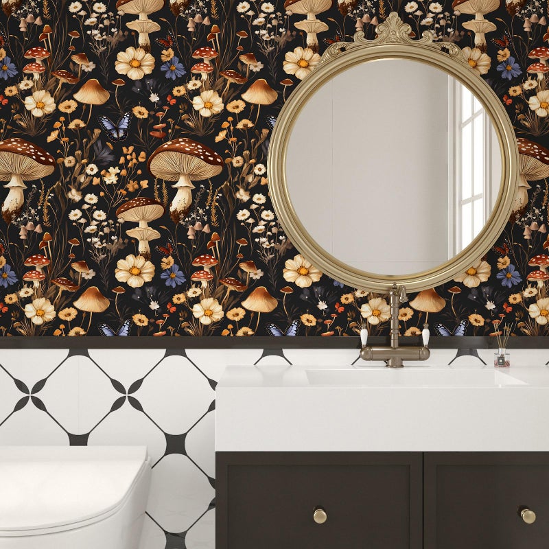 BOKEBEVE Peel and Stick Wallpaper Mushroom Wallpaper Vintage Floral Contact Paper Leaf Wall Paper for Shelf Liner Backsplash Living Room Renter Friendly Removable 17.5 x 118In - Image 3
