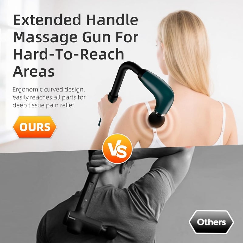 Bluejw Massage Gun with Upgraded Extension Handle,Back Massage Gun Deep Tissue,Back Massager for Pain Relief for Muscles Neck Shoulders Waist Arm Legs Foot,4 Replaceable Heads & 9 Speeds (Black) - Image 4