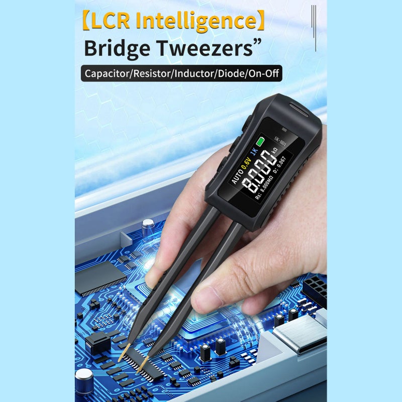 LCR Meter Tweezer 10KHz Digital Multimeter Tester with OLED Display for Inductance Capacitance Resistance Diode Switch Compatibility Auto Component Recognition Electronic Component Analyzer SK-BD1 - Image 4