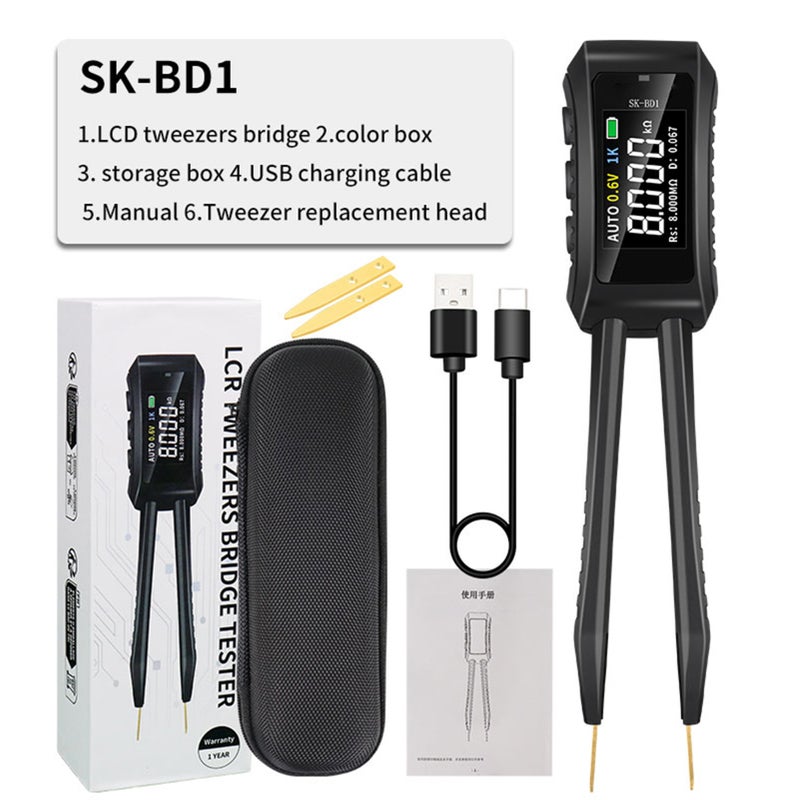 LCR Meter Tweezer 10KHz Digital Multimeter Tester with OLED Display for Inductance Capacitance Resistance Diode Switch Compatibility Auto Component Recognition Electronic Component Analyzer SK-BD1 - Image 3