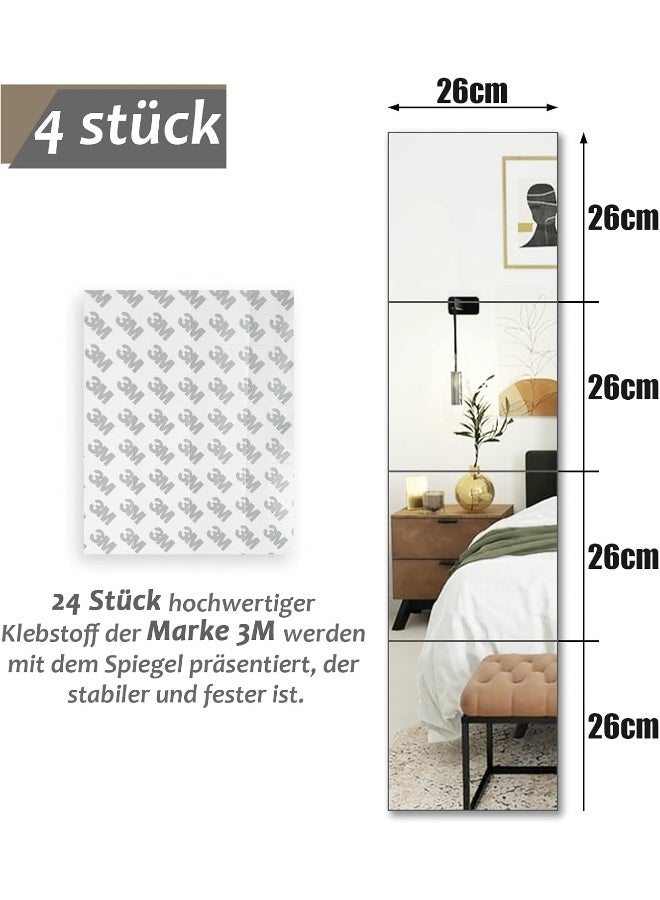 TPGP بلاط مرآة زجاجية ذاتية اللصق 4 قطع 26 × 26 سم مرآة حائط افعلها بنفسك مع 24 حصيرة لاصقة مجموعة مرآة عالية الدقة في المطبخ وغرفة المعيشة والحمام - Image 3