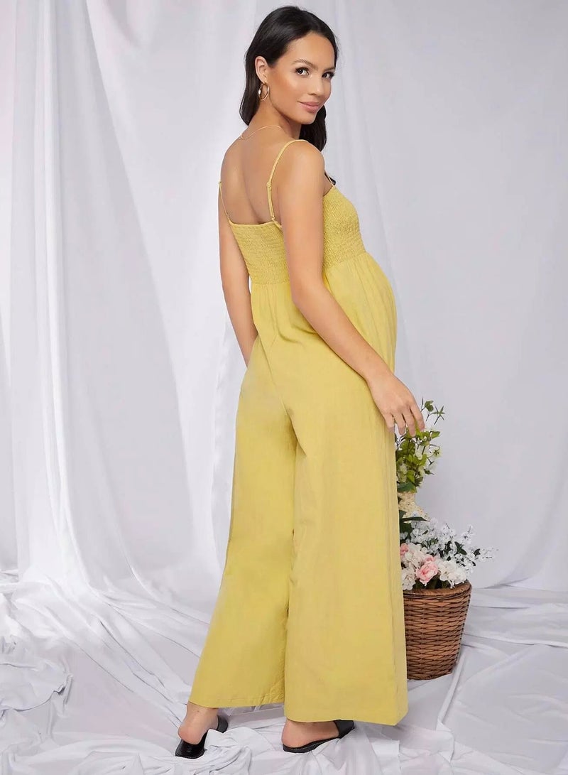 Maternity Ruched Solid Cami Jumpsuit  - Image 2