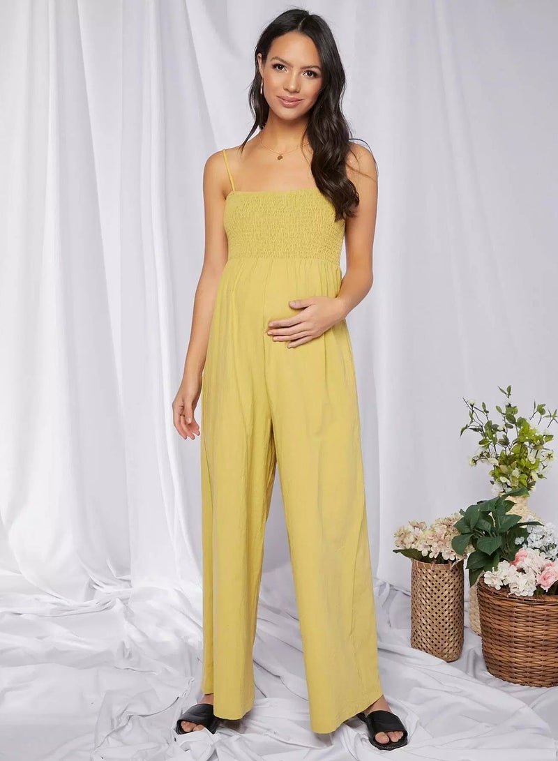 Maternity Ruched Solid Cami Jumpsuit  - Image 1