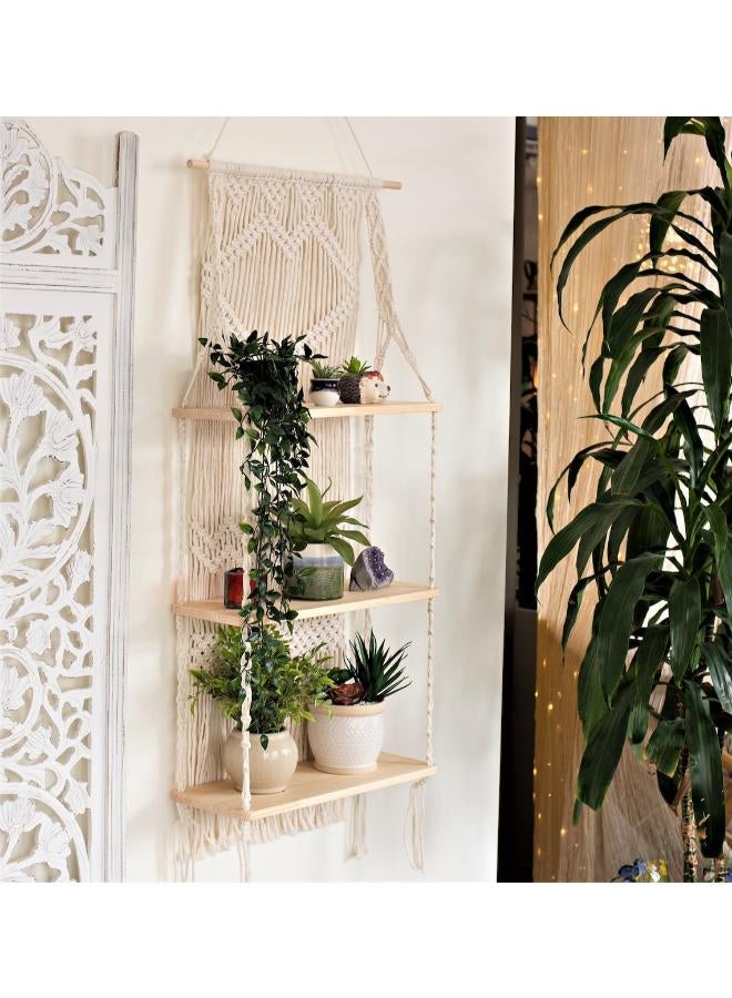 انتيكيانو رف معلق على الحائط بخيوط مكرمية.. ديكور حائط بوهيمي لغرفة النوم - فن جداري من حبل مكرمية منسوج كديكور لرف - Image 2