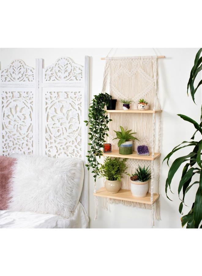 انتيكيانو رف معلق على الحائط بخيوط مكرمية.. ديكور حائط بوهيمي لغرفة النوم - فن جداري من حبل مكرمية منسوج كديكور لرف - Image 1