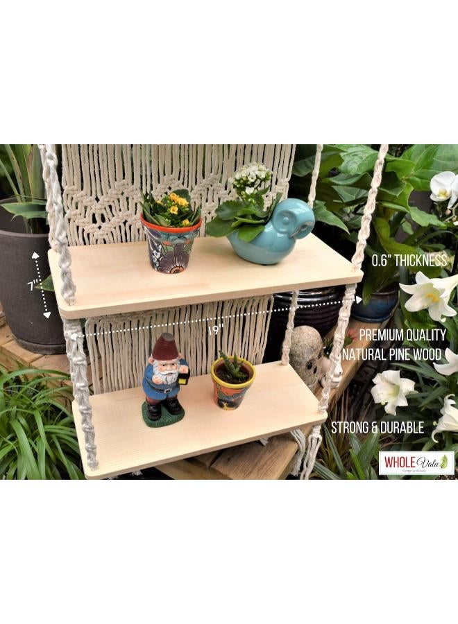 انتيكيانو رف معلق على الحائط بخيوط مكرمية.. ديكور حائط بوهيمي لغرفة النوم - فن جداري من حبل مكرمية منسوج كديكور لرف - Image 3