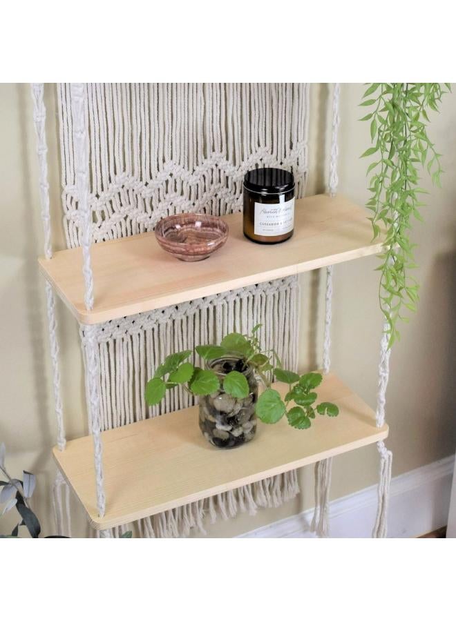 انتيكيانو رف معلق على الحائط بخيوط مكرمية.. ديكور حائط بوهيمي لغرفة النوم - فن جداري من حبل مكرمية منسوج كديكور لرف - Image 4