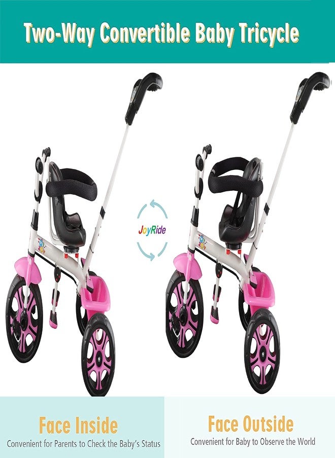 JoyRide 3 in 1 Stroll 'N Ride Baby Tricycle,Toddler Stroller Kids Pedal Tricycle w/Pusher Adjustable Handle Seat Storage Rotating Seat for 12 Months to 5 Years (Pink) - Image 2