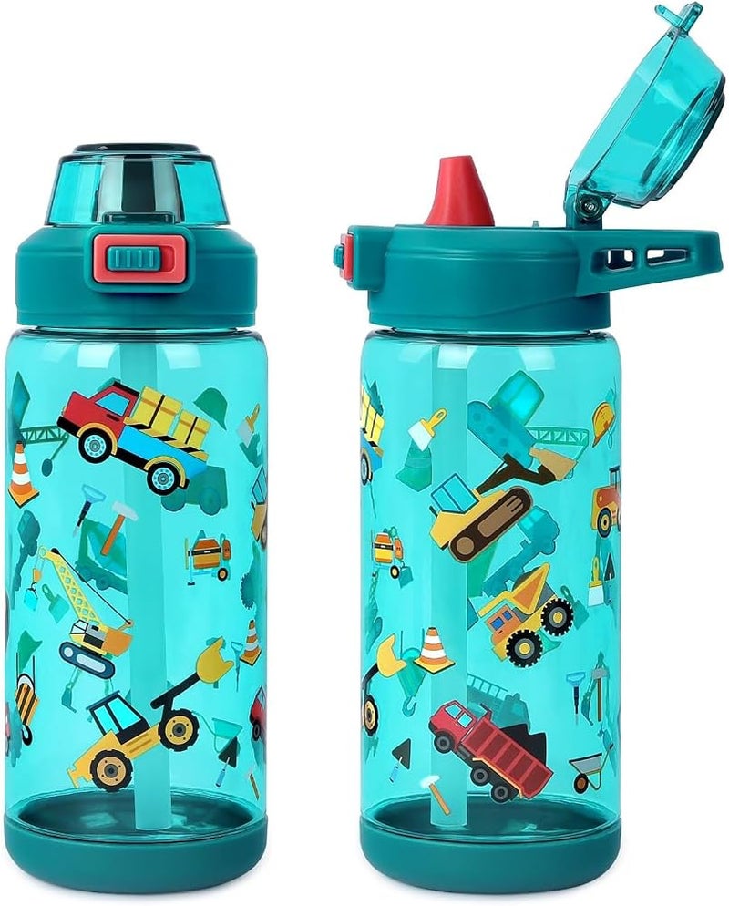 SYOSI Kids Water Bottle, BPA Free Durable Plastic School Water Bottle with Straw and Pop-Up Leak-Proof Spout, Portable Drink Bottle with Handle for School Travel Sports, Boys and Girls, 20oz - Image 1