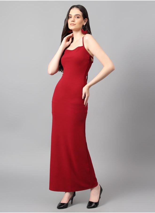 Kotty Solid Halter Neck Sheath Maxi Dress with Back Tie by Styli  - Image 2
