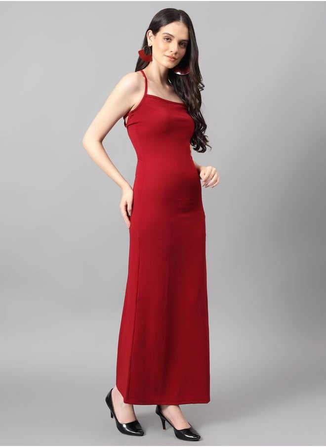 Kotty Solid Halter Neck Sheath Maxi Dress with Back Tie by Styli  - Image 3