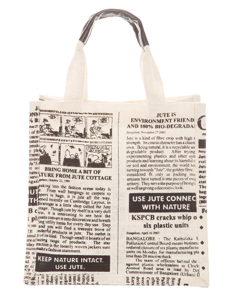 Jute Cottage Eco-Friendly Lunch & Grocery Bag for Men & Women | 12x12x7 in Jute with Newspaper Print | Handcrafted Sustainable Tiffin & Carry Tote for Office, Travel, Daily Use - Image 1