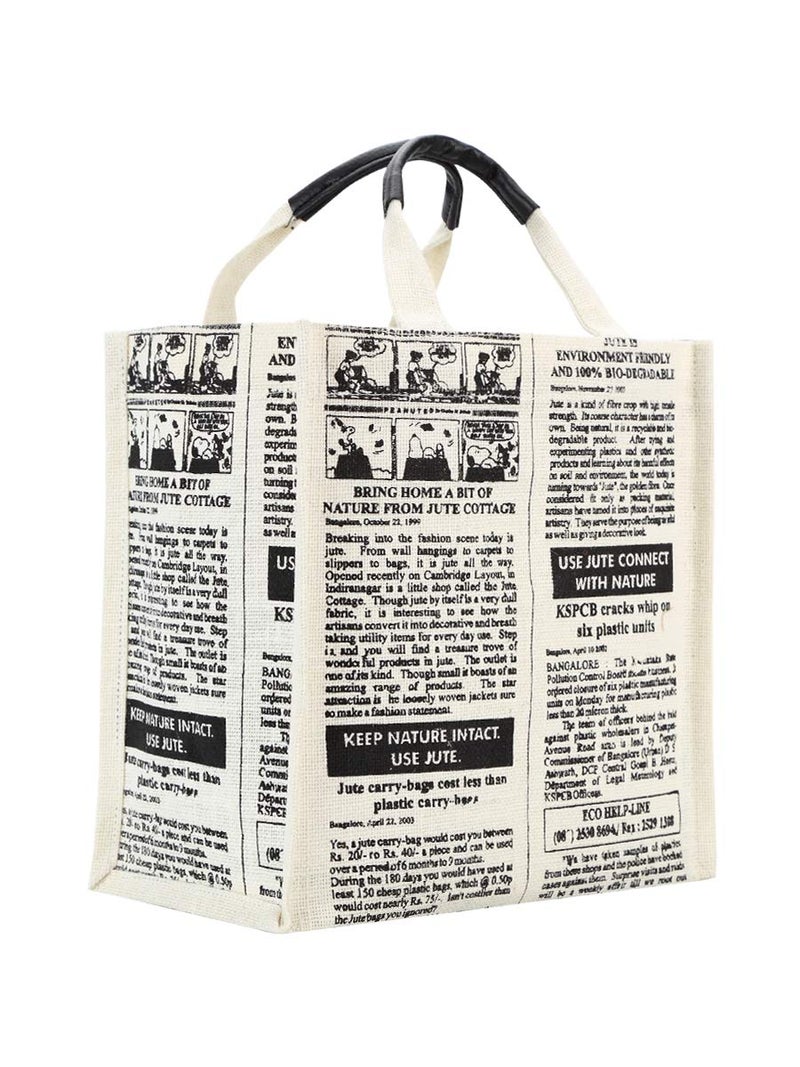 Jute Cottage Eco-Friendly Lunch & Grocery Bag for Men & Women | 12x12x7 in Jute with Newspaper Print | Handcrafted Sustainable Tiffin & Carry Tote for Office, Travel, Daily Use - Image 4