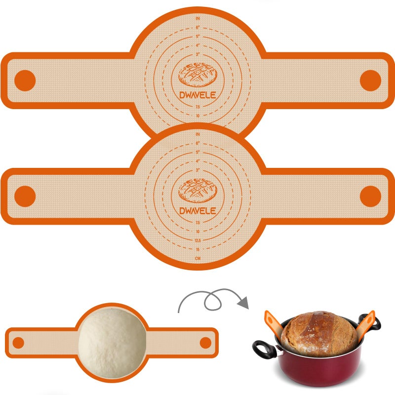Silicone Bread Sling for Dutch Oven NonStick  Easy to Clean Bread Baking Mat Set 2 Pcs Reusable Bread Sling with Long Handle to Transfer Sourdough