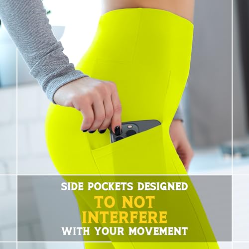 Walifrey Leggings with Pockets for Women, High Waisted Buttery Soft Womens Leggings for Gym Yoga Workout (Neon Yellow LXL) - Image 5