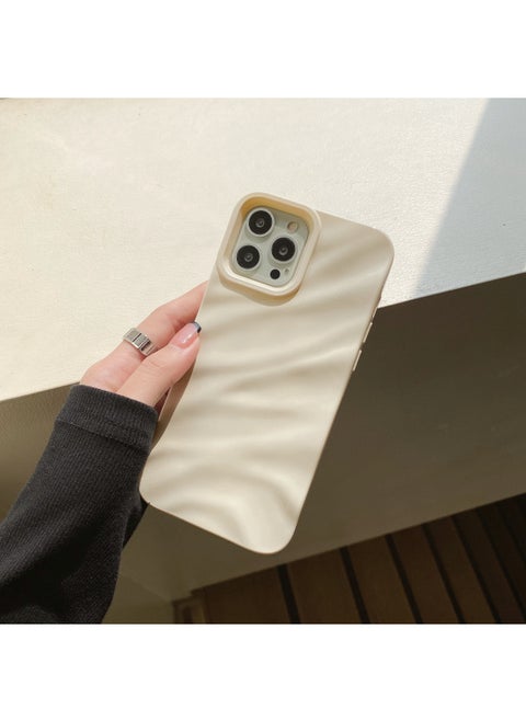 Three-dimensional Pleated Pattern For IPhone16pro Max Apple 15 Mobile Phone Case 14/13 Soft Case Niche High-end Feeling-Color:WT Pleated Glossy Beige-Applicable Model:15 (without Packaging)